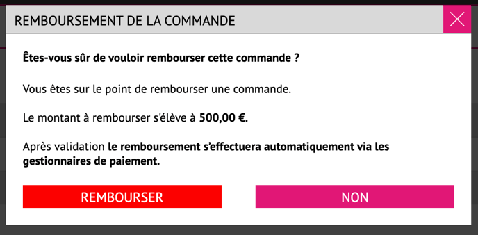 Pop-in de validation de remboursement